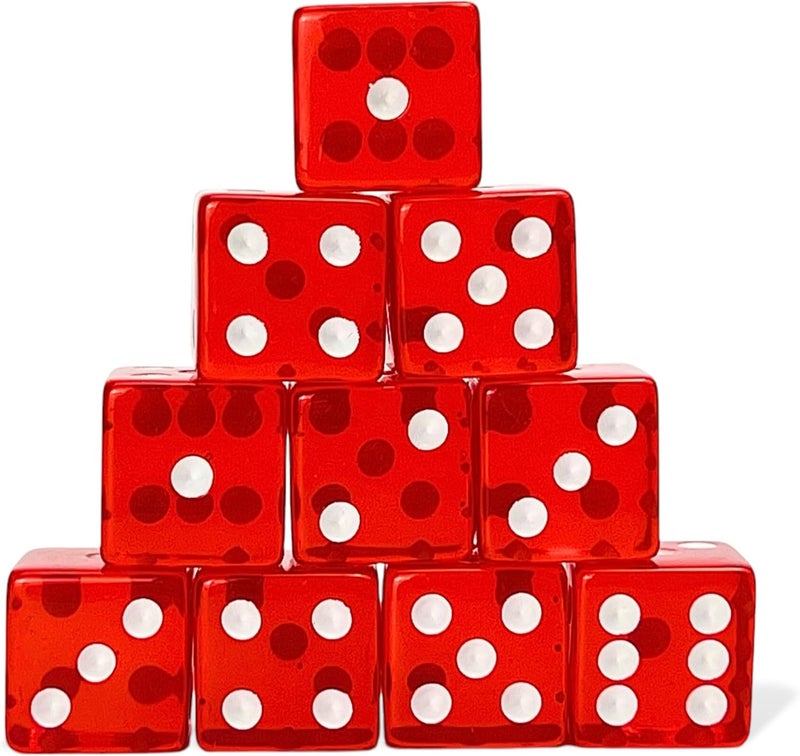 Luck Lab 10 Piece 19 mm Dice Pack - Acrylic and Translucent D6 Dice, Square w/Rounded Edge for Casino, Craps, RPG MTG DND Dice Table Games and Board Games (Red) - Image 1